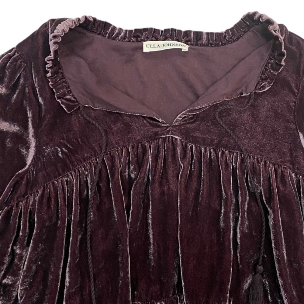 Ulla Johnson Mulberry Velvet Ruffle Lavinia Blouse in Dark Purple Size 2 - Picture 5 of 9